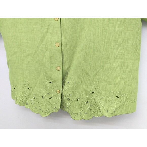 Alfred Dunner Blouse Women Size 20 Green Embroidered Floral Collar Button Up Top - Picture 3 of 7